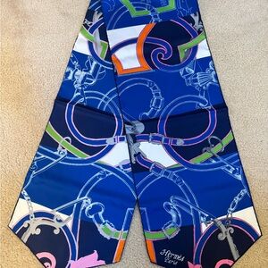 Hermès Blue and Multicolor Silk Scarf